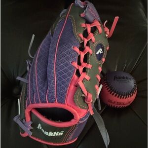 Franklin Youth Tee Ball Baseball Softball Glove Purple Pink 9.5